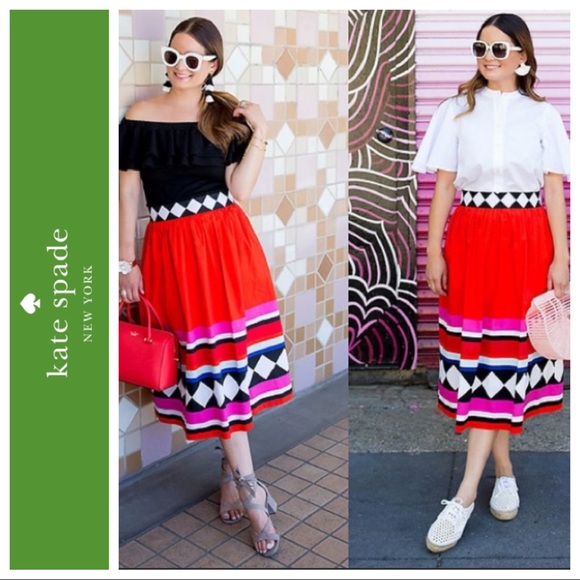 kate spade Dresses & Skirts - NWT Kate Spade Red Geo Border Poplin Skirt Sz 4